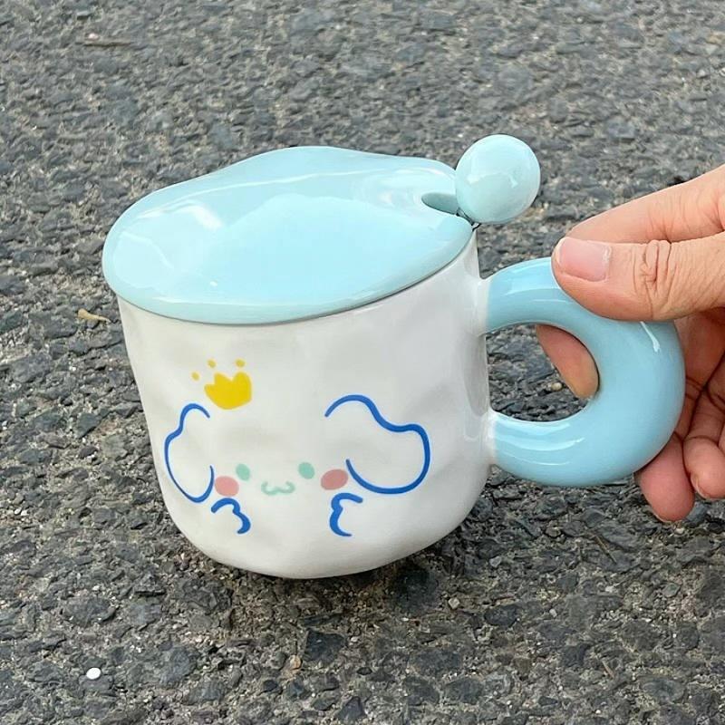 Cute Expression Mug with Lid Spoon Ceramic Cup Girls Couple Water Cup Home Children Breakfast Coffee Cup Men