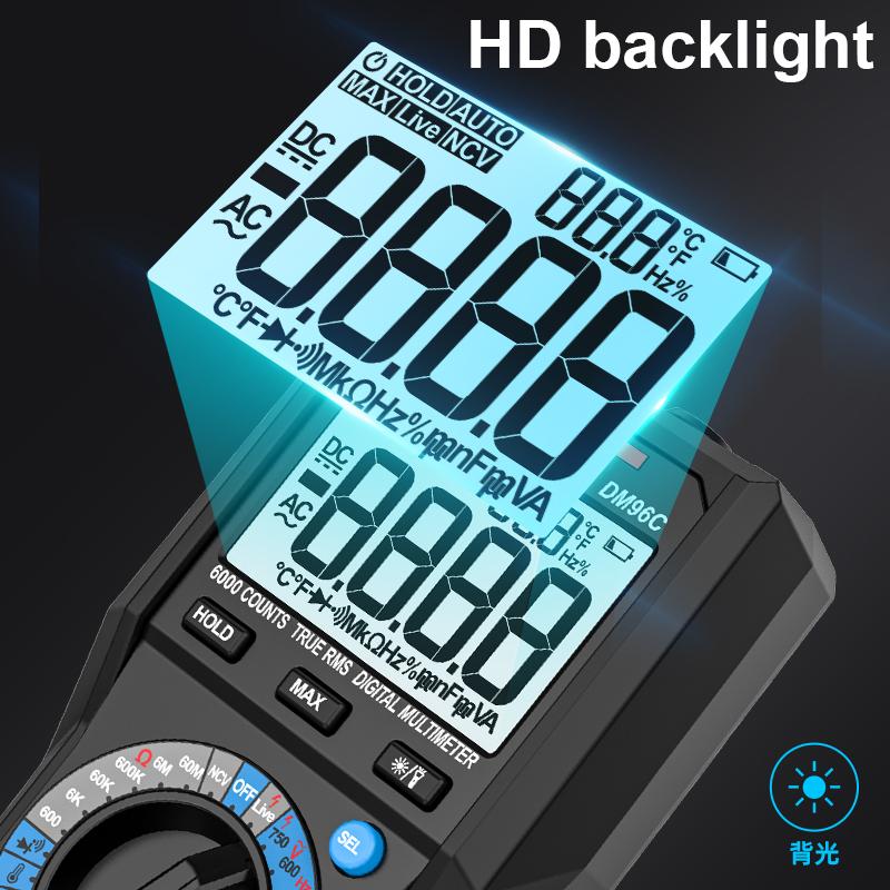 TRMS Large Au-to Digital Multimeter Auto Range Fast Accurately Measures Multimetro 1000V 10A AC DC Ohm Hz NCV Live Voltage Mete