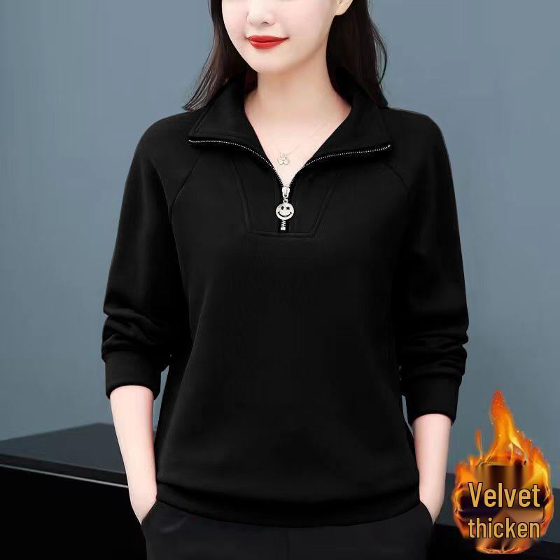 2025 Autumn/Winter Women's Plus Size Fleece-Lined Stand Collar Sweatshirt - Casual Loose Fit Red Jacket