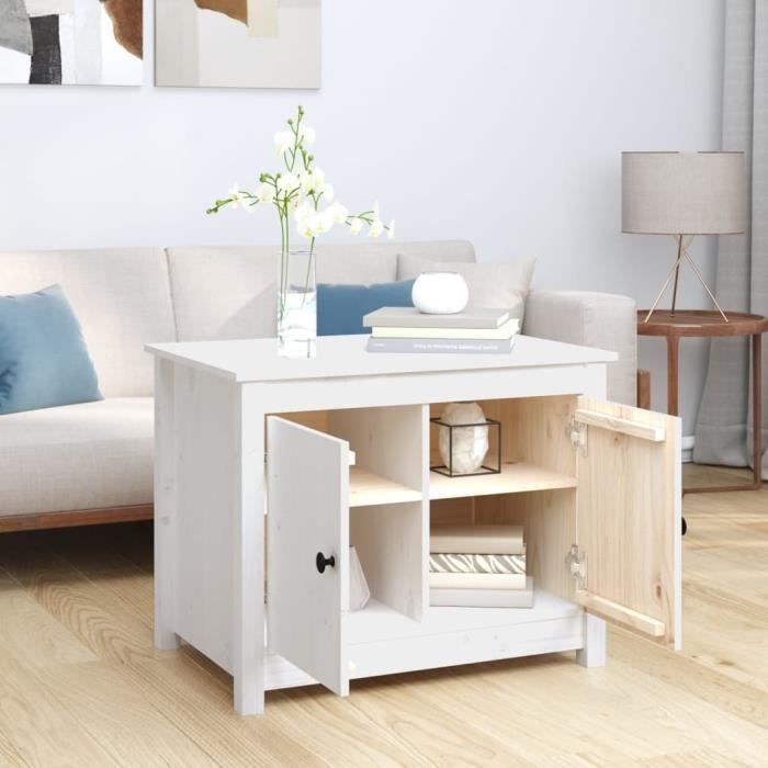 VidaXL Table basse Blanc 71x49x55 cm Bois massif de pin 820927