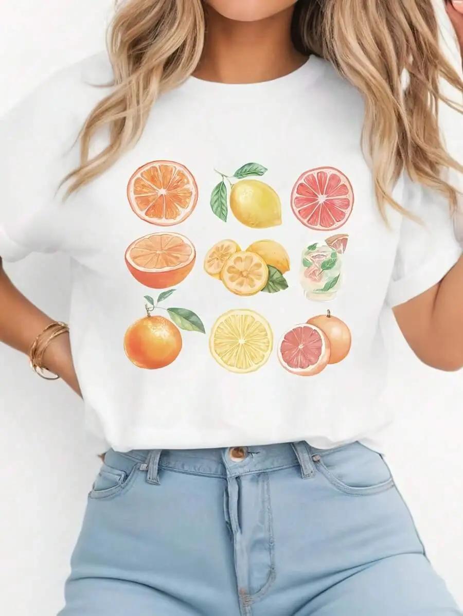 

Summer Lemon Orange Cocktail Print Womens Tshirt Casual Y2k Loose Breathable Graphic Tops Short Sleeve Ins Female Clothing S