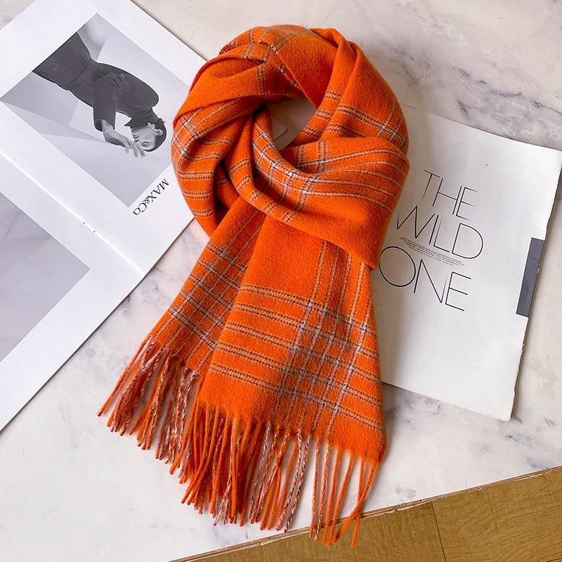 Cool blue pure wool scarf women's winter thickened plaid scarf men's long warm haze blue shawl