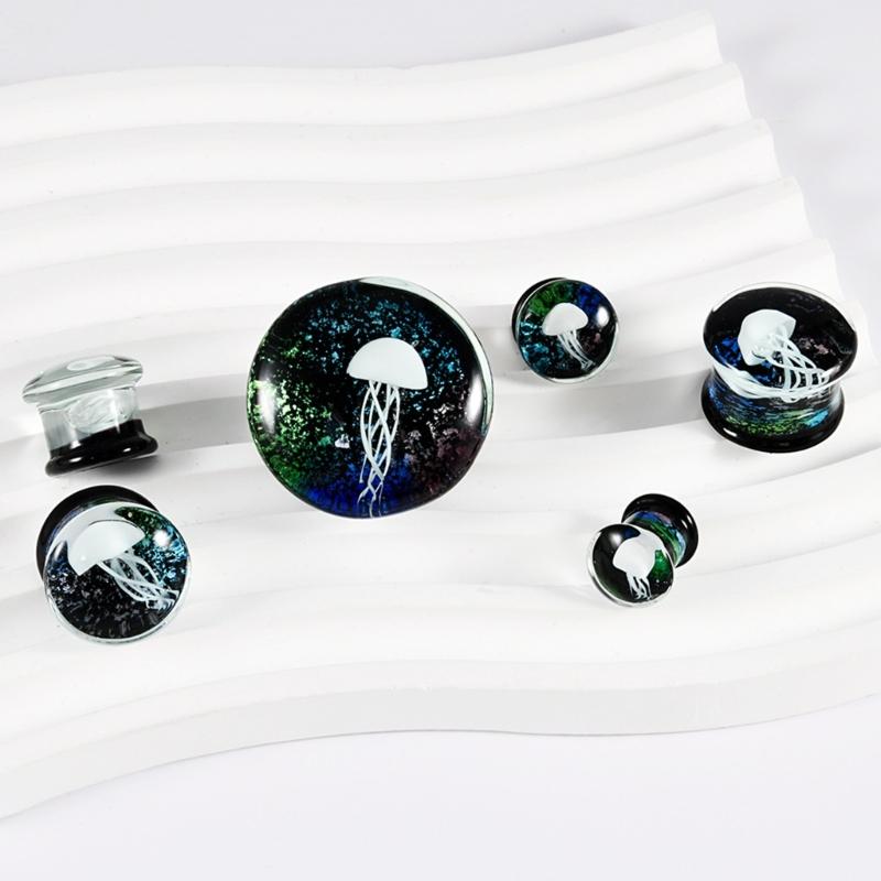 Unique Jellyfish Pattern Glass Ear Stretcher Handcrafted Expander Body Piercings Suitable for Comfortable All Day Wear