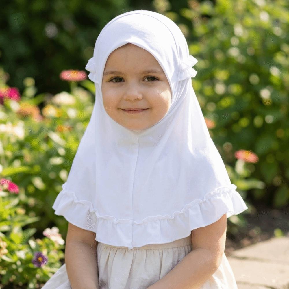 With Crinkles Girl's Head Scarf Soft Turban Caps Elegant Ruffled Hem Hijab  Children's Wear