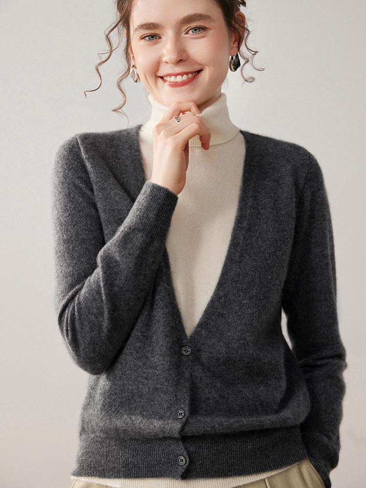 Autumn Winter High Neck Two-Piece Cashmere Knit Sweater for Women