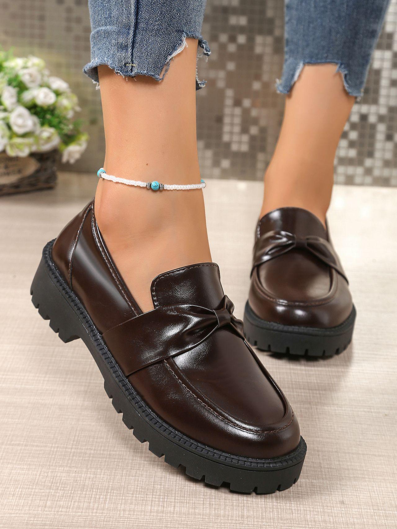 

Large size spring and summer new patent leather bow Mary Jane shoes casual shoes 42 коричневий