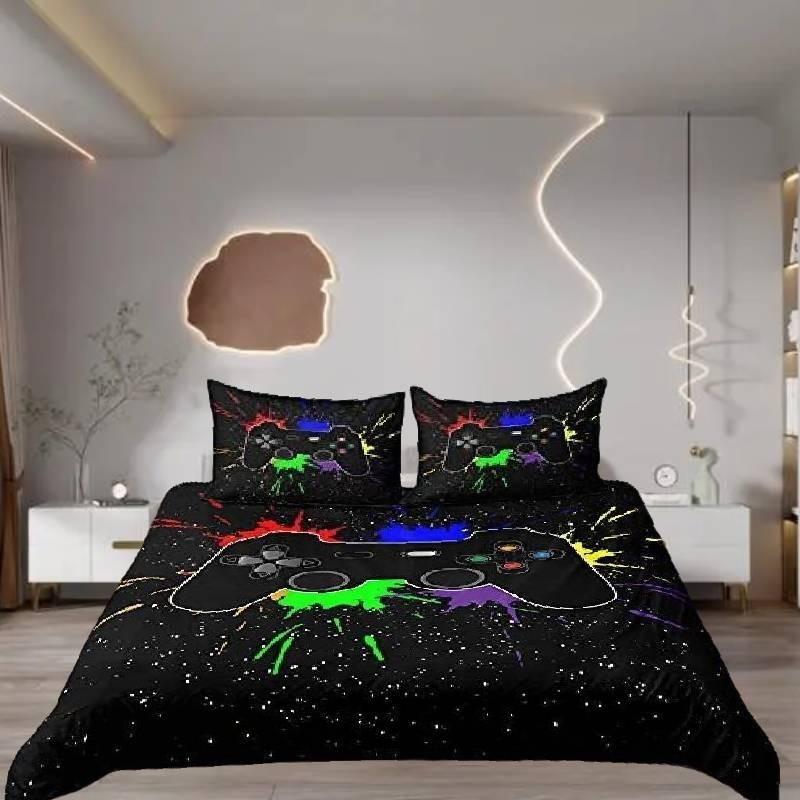 Bedding Set Gamer Single Double King Zipped Duvet Cover Gamepad Graffiti Pattern