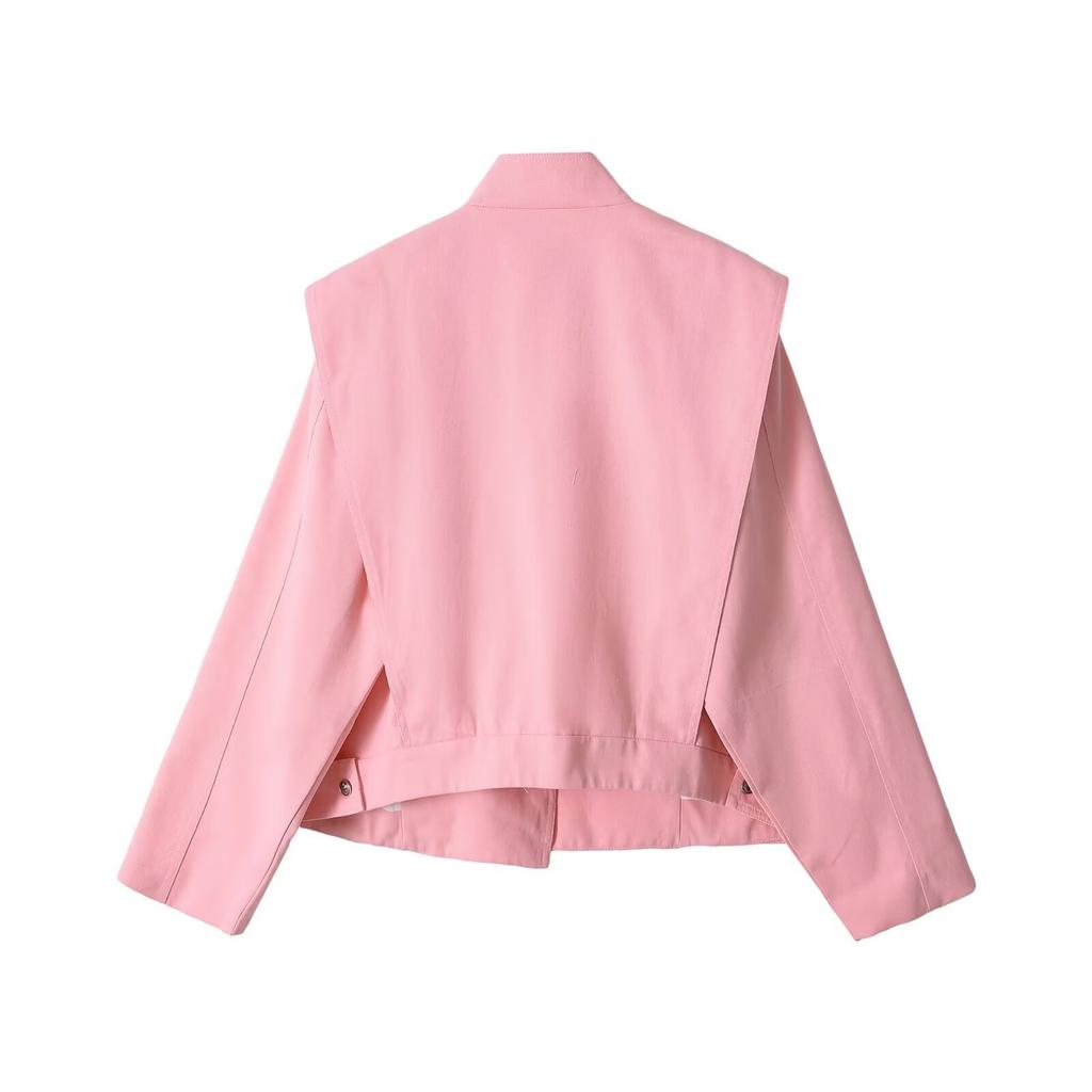 European and American style, new women's clothing, fashionable, casual long-sleeved stand-up collar shoulder padded jacket 2650472