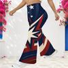 Women Plus Size High Waist Full Length Flared Pants White Star Printed Trousers