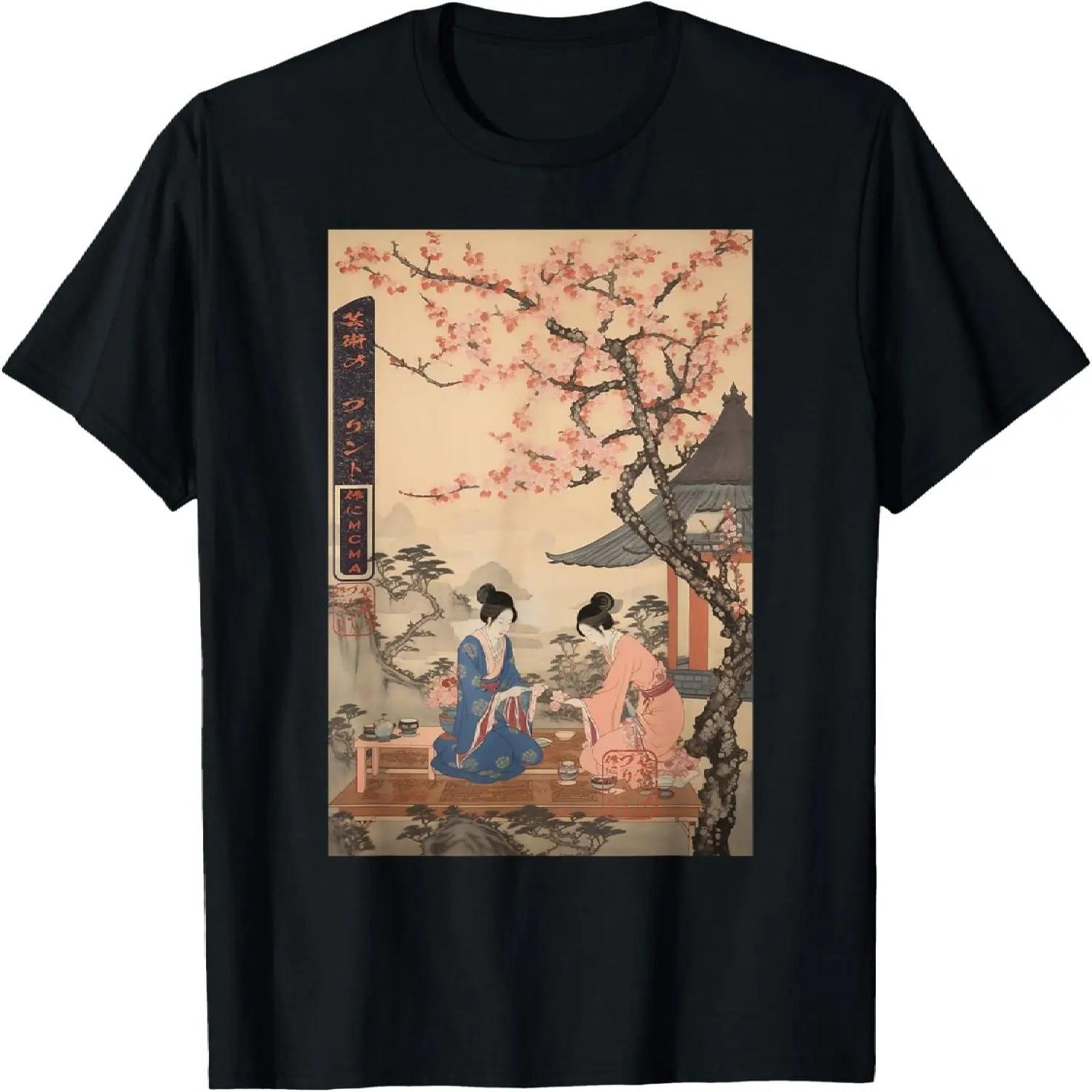 Ukiyo-e Twin Geishas under Sakura Japanese T-Shirt S чёрный