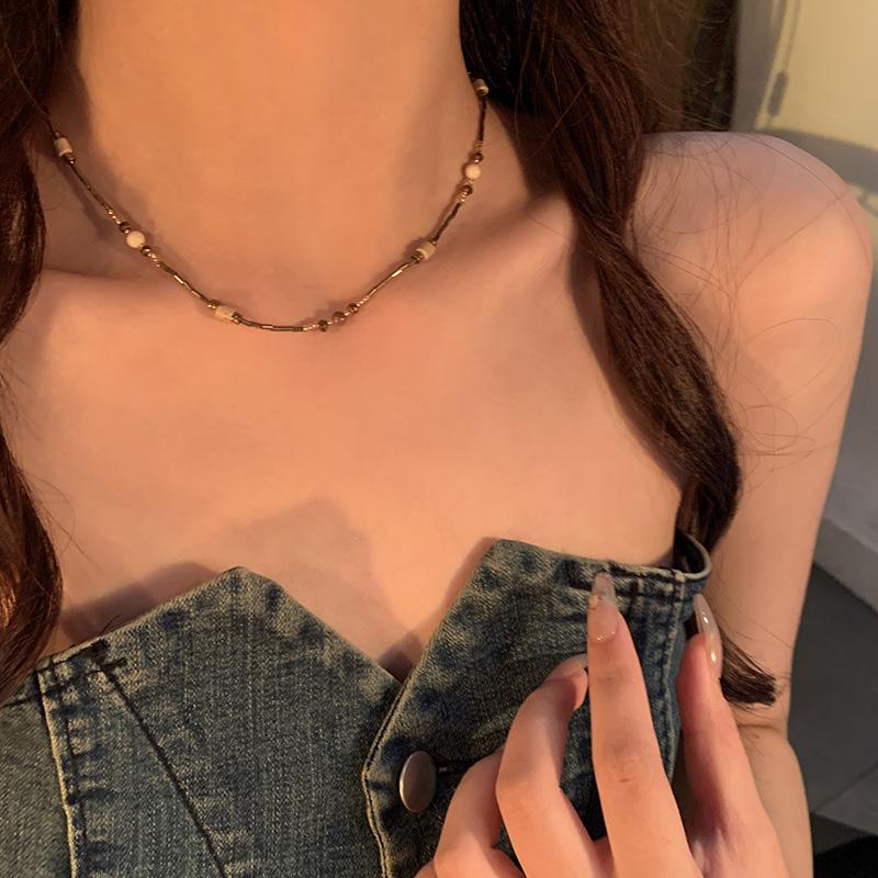 Maillard retro beaded necklace Spice girl collarbone chain light luxury accessories