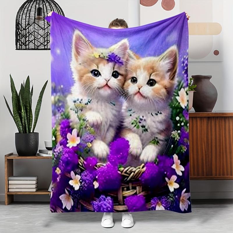 1pc Cute Kitten Pattern Blanket, Lightweight Soft Gift Blanket, Nap Blanket, Throw Blanket, Multi-Purpose Sofa Blanket for Camping and Travel, Gift Bl