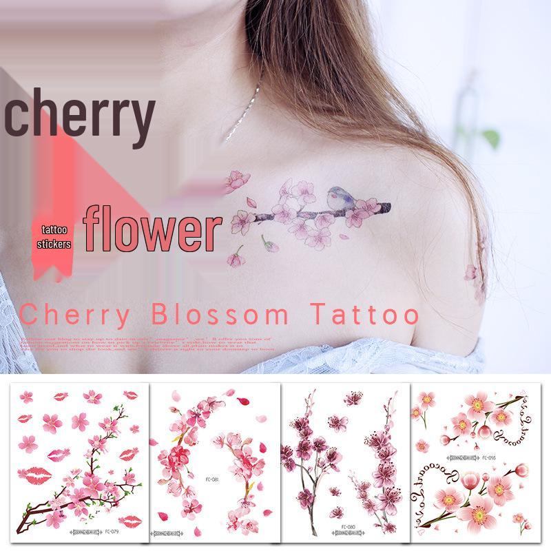 Waterproof Cherry Blossom Tattoo Sticker - Elegant Small Fresh Flower Design for Arm or Collarbone