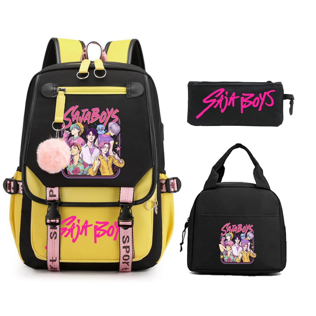 Animation Cartoon Printing Student Schoolbag Three-Piece Set Campus Trend Men And Women Versatile Casual Backpack Large Capacity