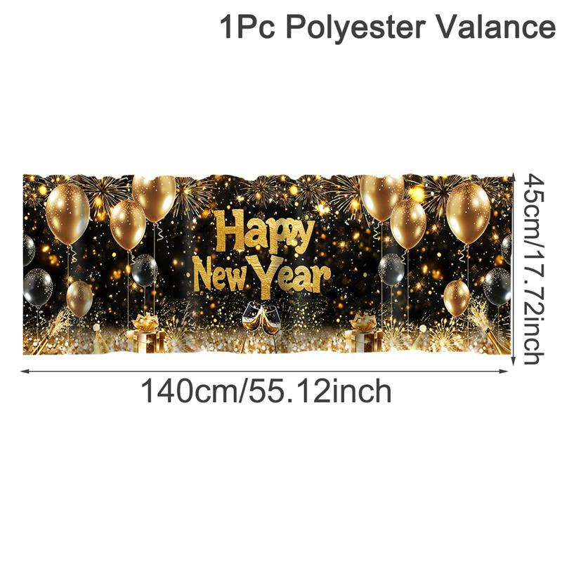 2026 Happy New Year Short Curtains Valances Fireworks&Balloons Windows Treatments New Year Decorations for Home Kitchen Bathroom