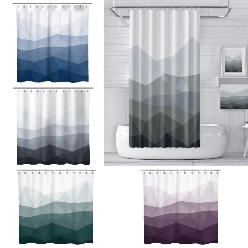 Quick Install Bathroom Curtain with 12pcs Hook Geometric Print Fabric Waterproof Shower Curtain 70.87x70.87Inches