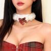Plaid Bow Pom-pom Choker Necklace - Christmas Ornament Style