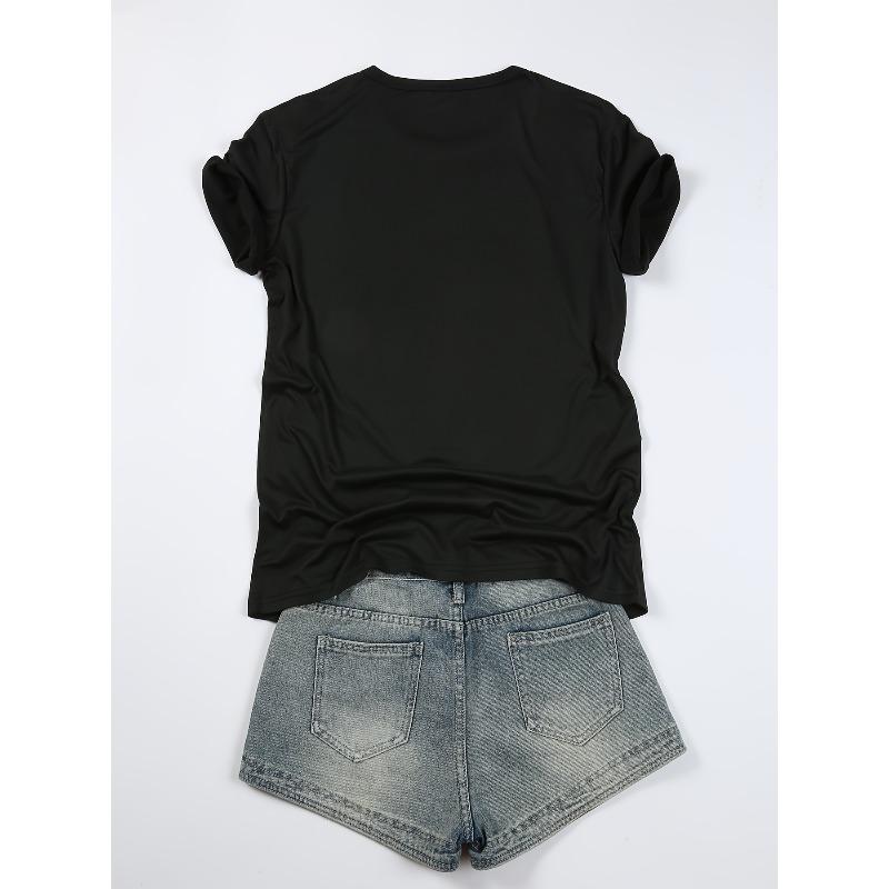 European Size Women'S Cute Cartoon Bear Print T-Shirt - Short Sleeve Crew Neck Casual Top with Playful Design,  Breathable for Spring & Summer