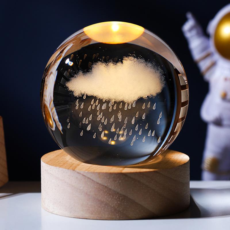 Large Starry Sky Astronaut Crystal Ball Night Light with 3D Carving and Luminous Wooden Base - Perfect Birthday Gift for Girlfriend.