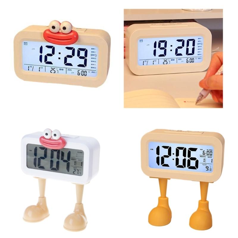 Cartoon Sausage Lip LCD Display Desk Clock with Snooze Function Night Light Battery Operated Digital Alarm Clock Decors