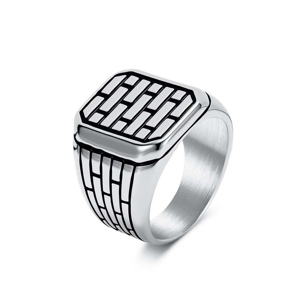 2026 European and American Jewelry Personalized Literary Retro Brick Wall Ring 7#