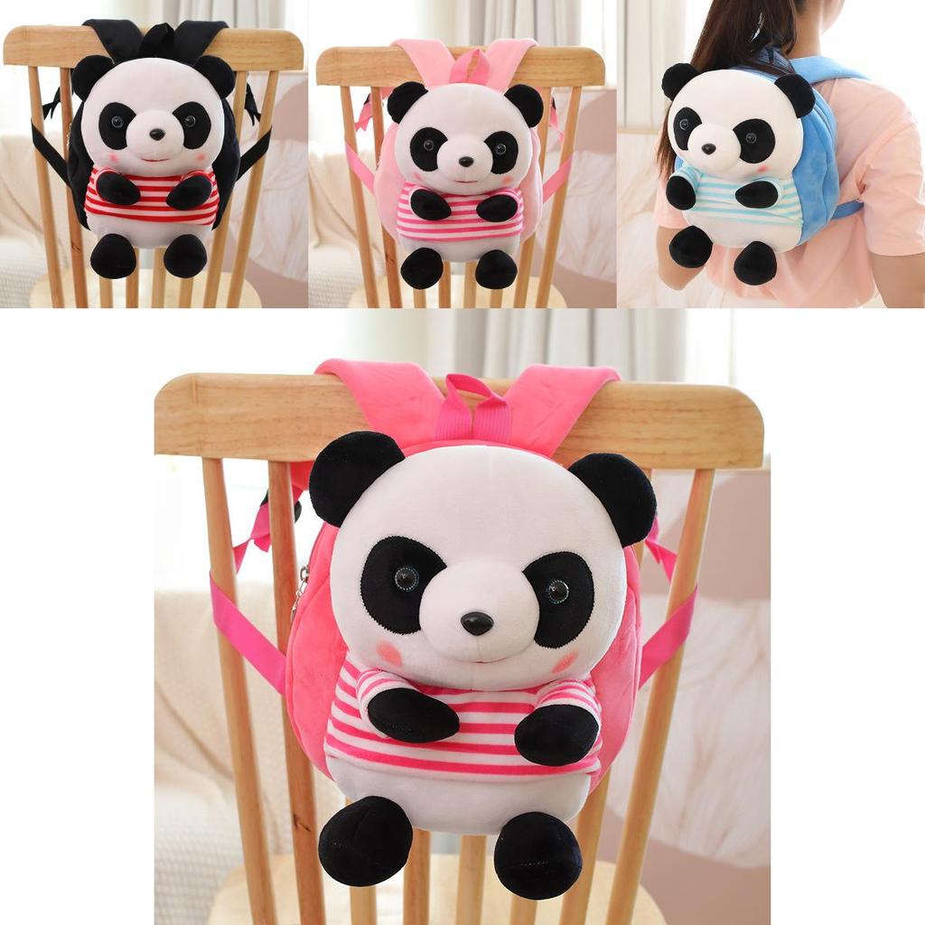 Cute Panda Cartoon Kids Backpack With Short Plush Material For School And Travel
