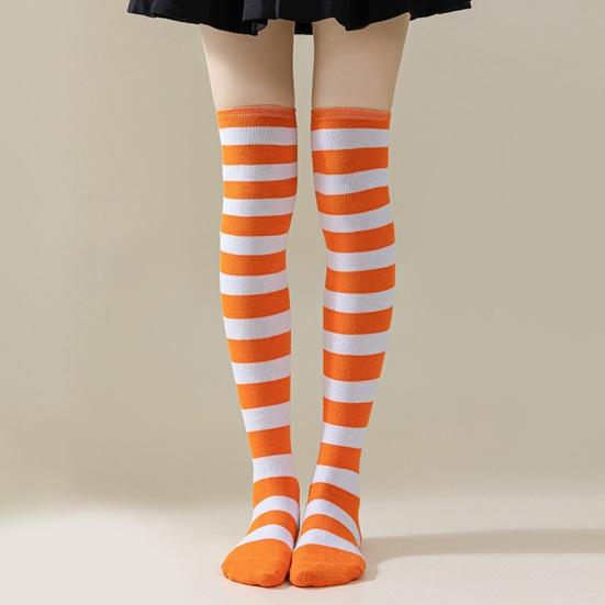 Striped Thigh High Socks Women Colorful Over-the-Knee Socks Retro Stretchy Thigh Highs for Girls Cosplay Lolita Costume