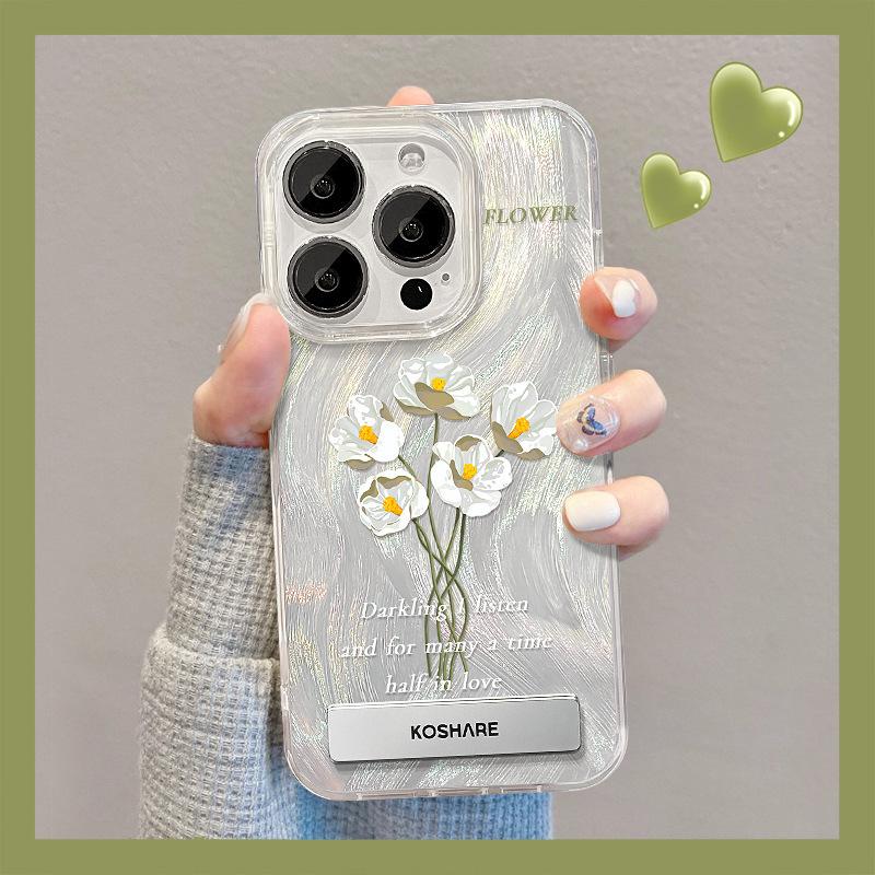 Applicable To Huawei P70/60pro Mobile Phone Case Vivos17 White Bouquet Stand Oppo Feather Yarn Laser Xiaomi 13