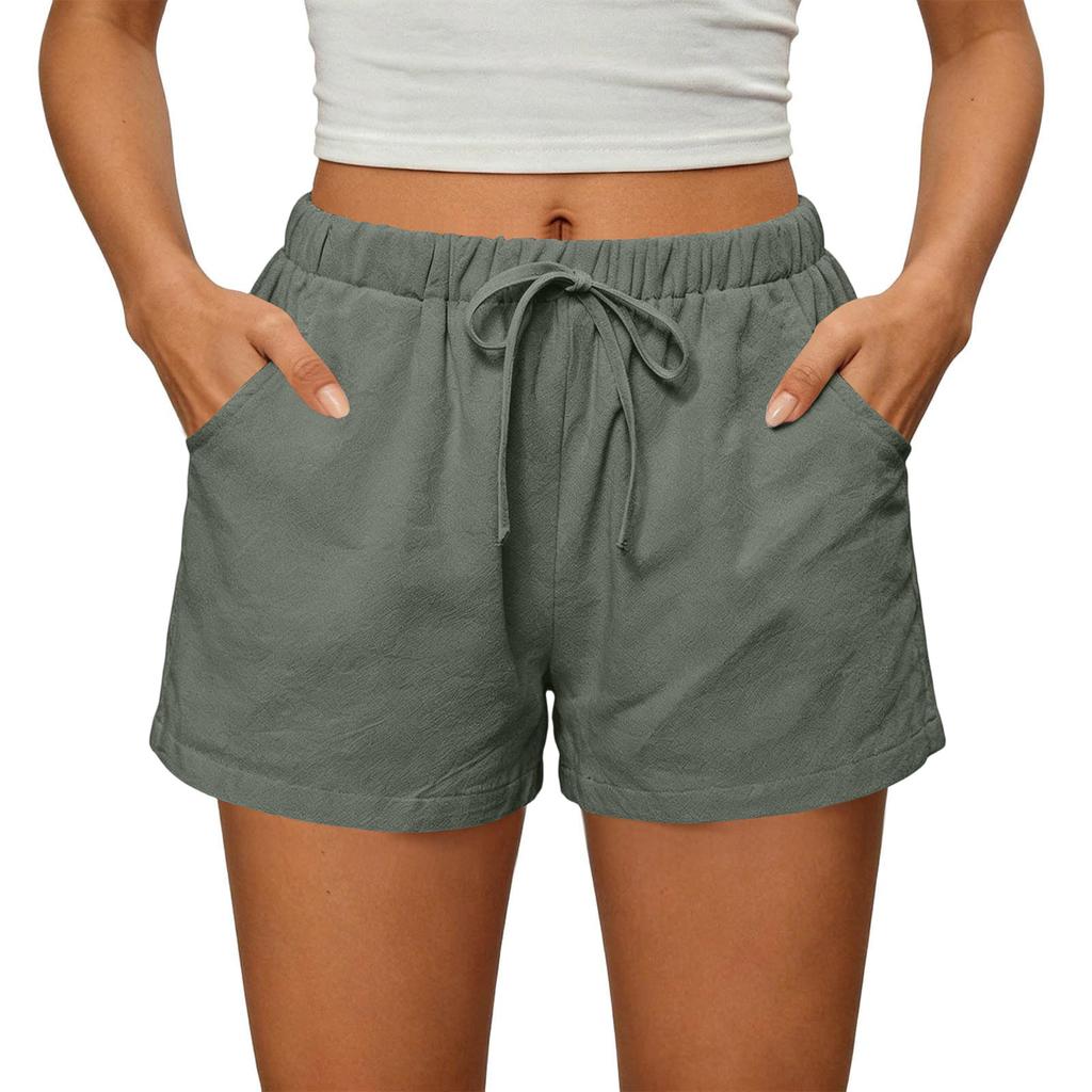 Womens Shorts Casual Elastic High Waisted Drawstring Shorts With Pockets