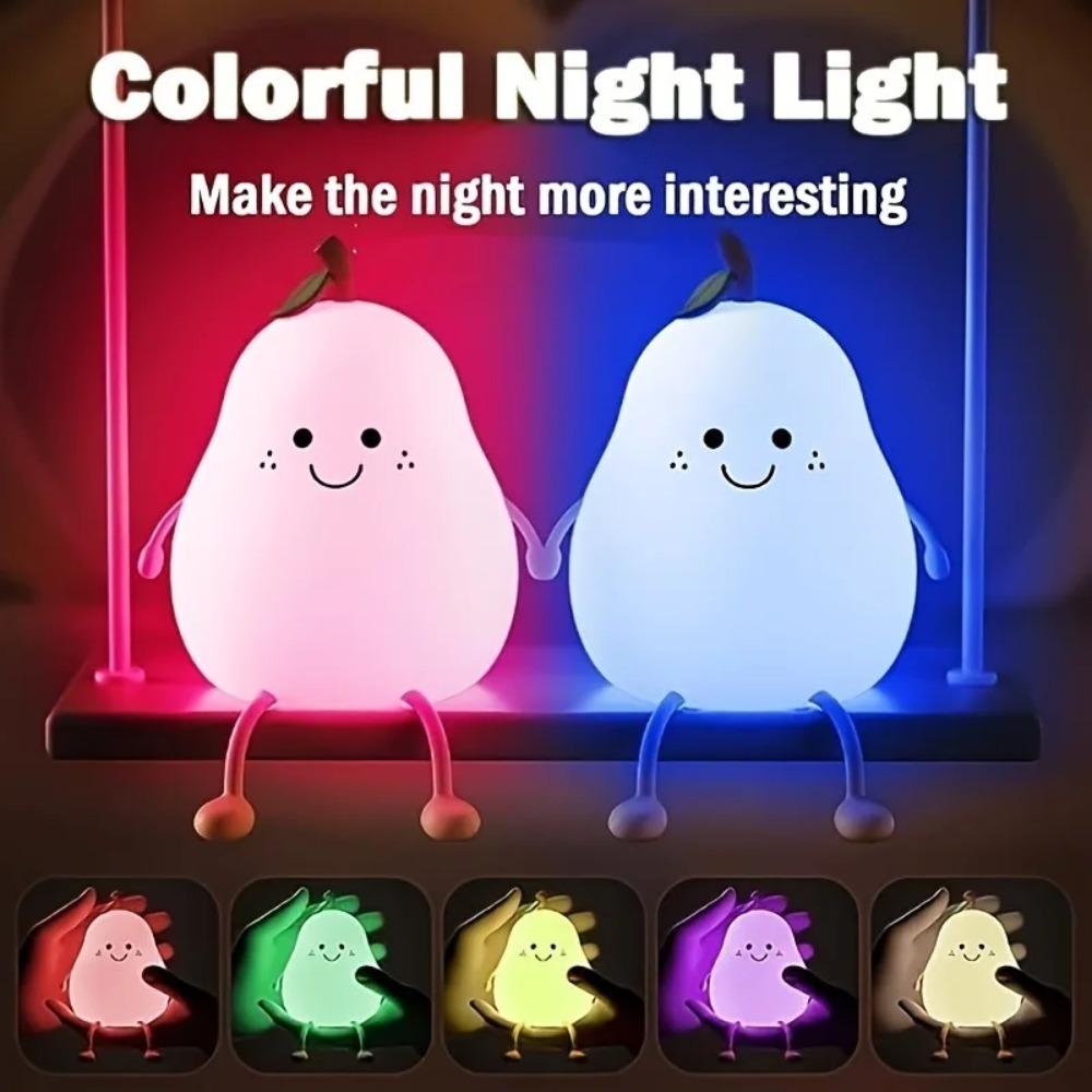 1PC Creative Cute LED Pear Night Light USB Rechargeable Dimming Touch Silicone Table Lamp Bedroom Decoration Couple Gift Boby Light