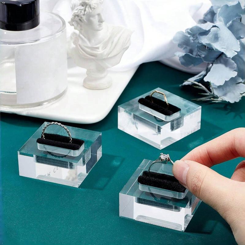 Clear Square Acrylic Ring Display Stand Holder | Jewelry Organizer for Craft Shows, DIY Photo Props, Retail Showcase | Valentine Gift