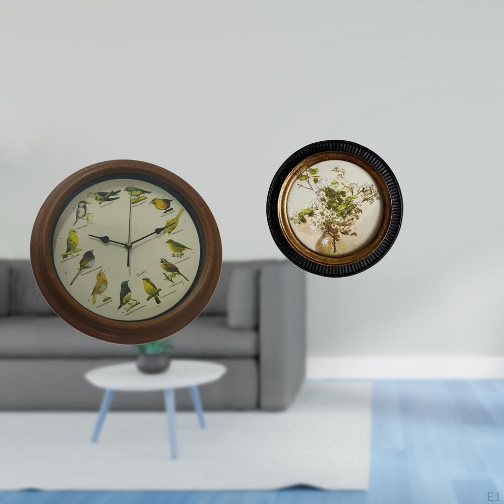 Elegant Birdsong Wall Clock with Antique Embossed Resin Frame for Dining Room And Bedroom Retro Home