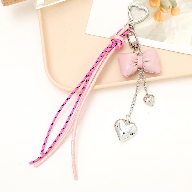 Trendy Korean Inspired Leather Tassels Bows Hanging Ornament Phone Charm Bag Accessories Key Holder for Stylish Women