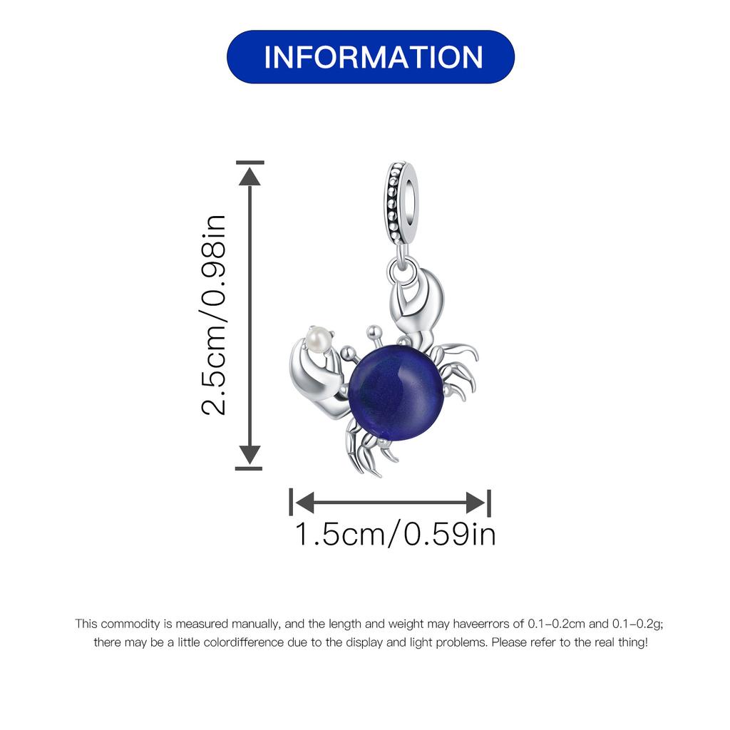 Beads Copper Charms Original Dark Blue Crab Ocean Pendant Beads Fit Bracelet Jewelry Diy Women Fine Gift Accessory