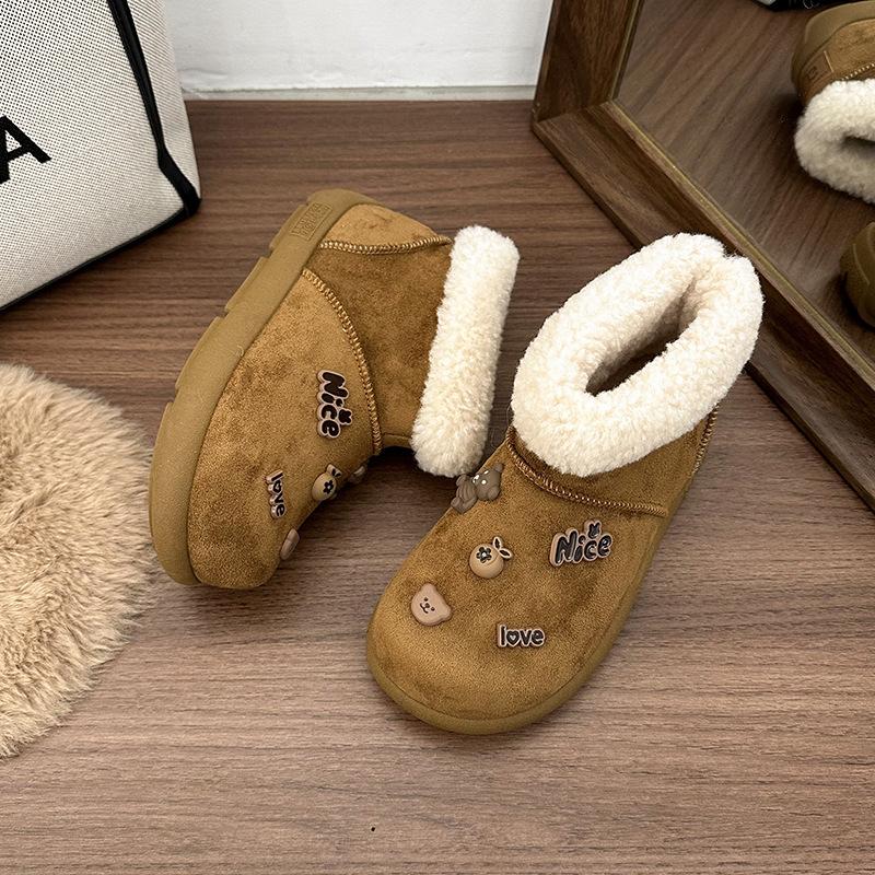 Women's lightweight thick sole winter insulation cartoon fur one snow boots non-slip shock wear casual sports cotton boots
