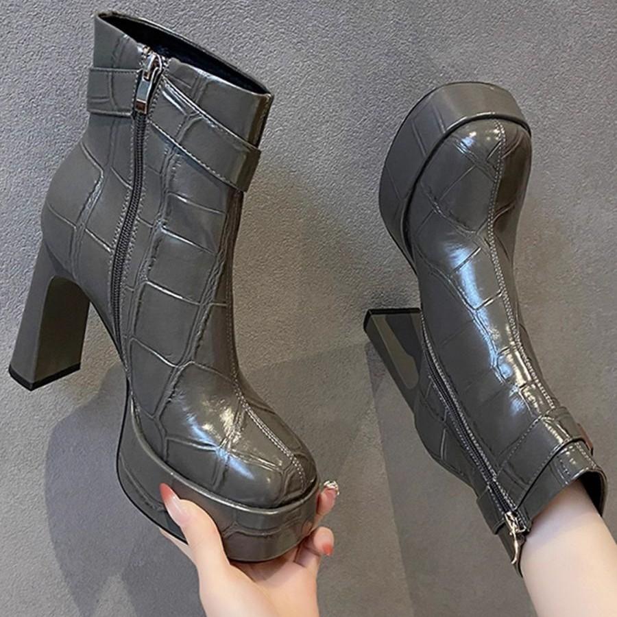 Skinny Stiefel Herbst und Winter Damen Martin Stiefel dicker Absatz klein 2025 neue Mode wasserdicht Tisch hoher Absatz keine müden Füße kurze Stiefel