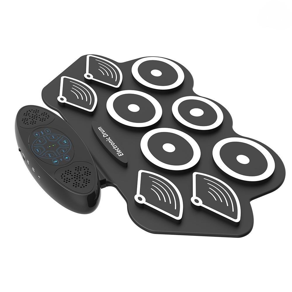 Portable 9 Pads Electronic Drum Set Roll Up Silicone Practice Drum Pad Rechargeable Multifunction Tabletop Drum