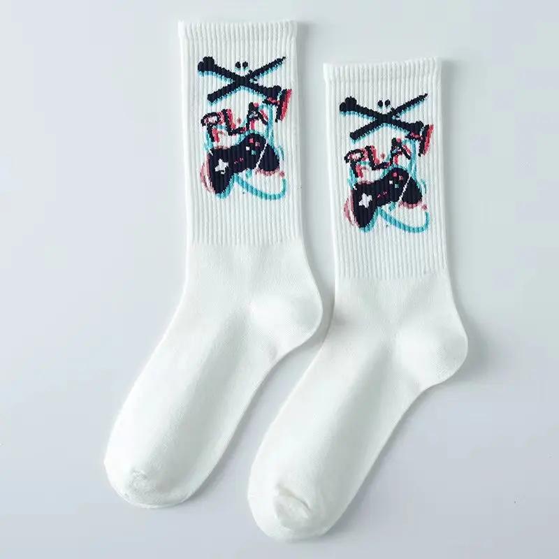 New Cyberpunk Style White Cartoon Gameing Socks for Men and Women Game Over Socks Cotton Women Ins Style Funny Happy Socks