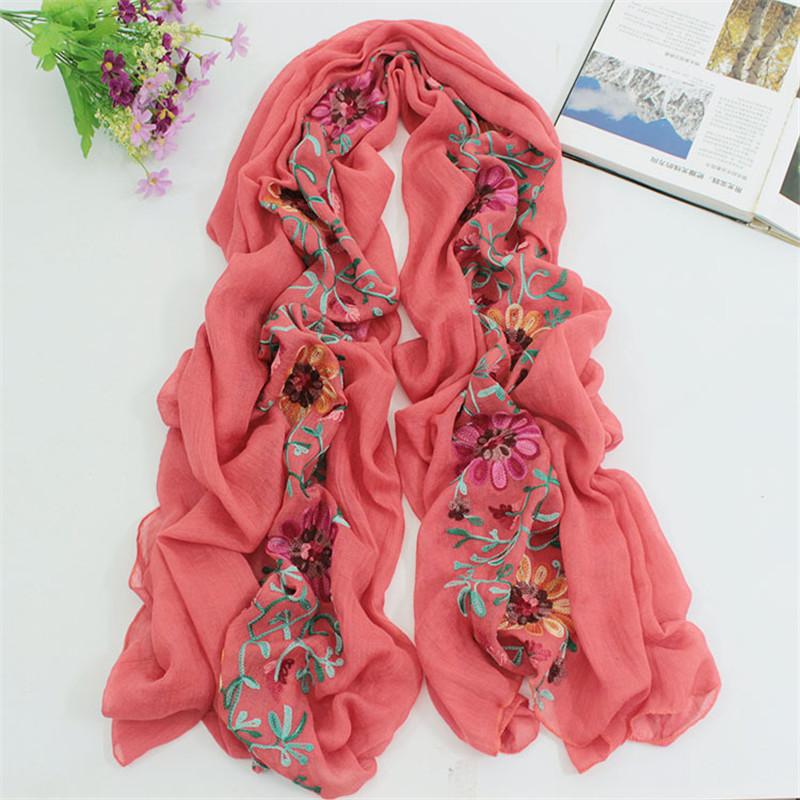 Women Cotton Viscose Shawl Plain Embroider Floral Turban Style Pashmina Wrap Thick Sun Protection Summer Soft Shawl 180*90Cm