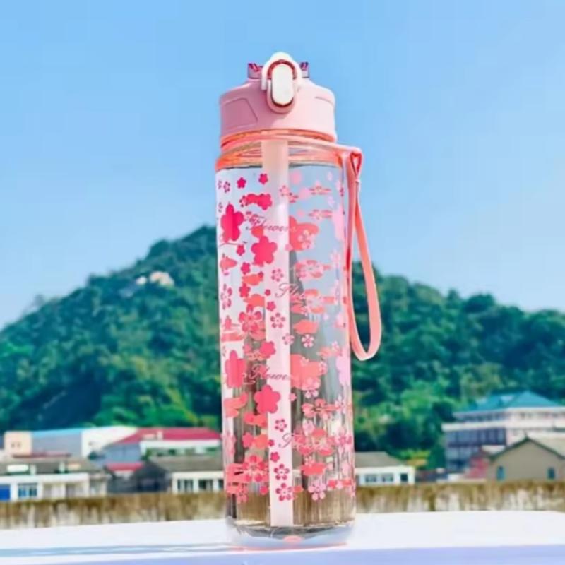 750ML Cherry Blossom Large Capacity Water Bottle - Cute, Portable & Seal-Proof for Outdoor Activities, PVC-Free PC Material