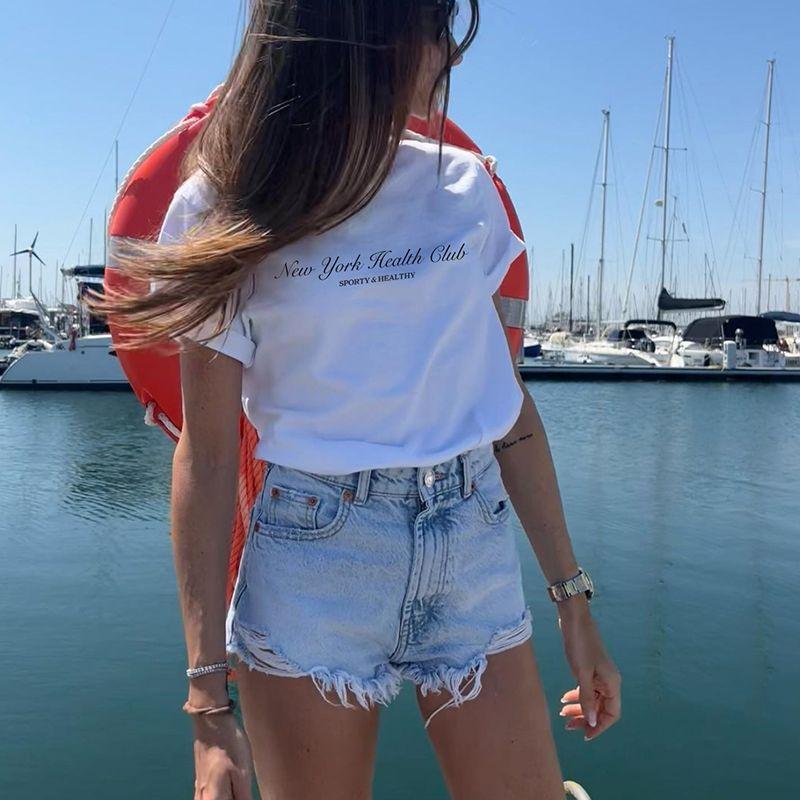 New York Health Club American Retro Sports Atmosphere Girl Basic All-Matching Pure Cotton Short Sleeve