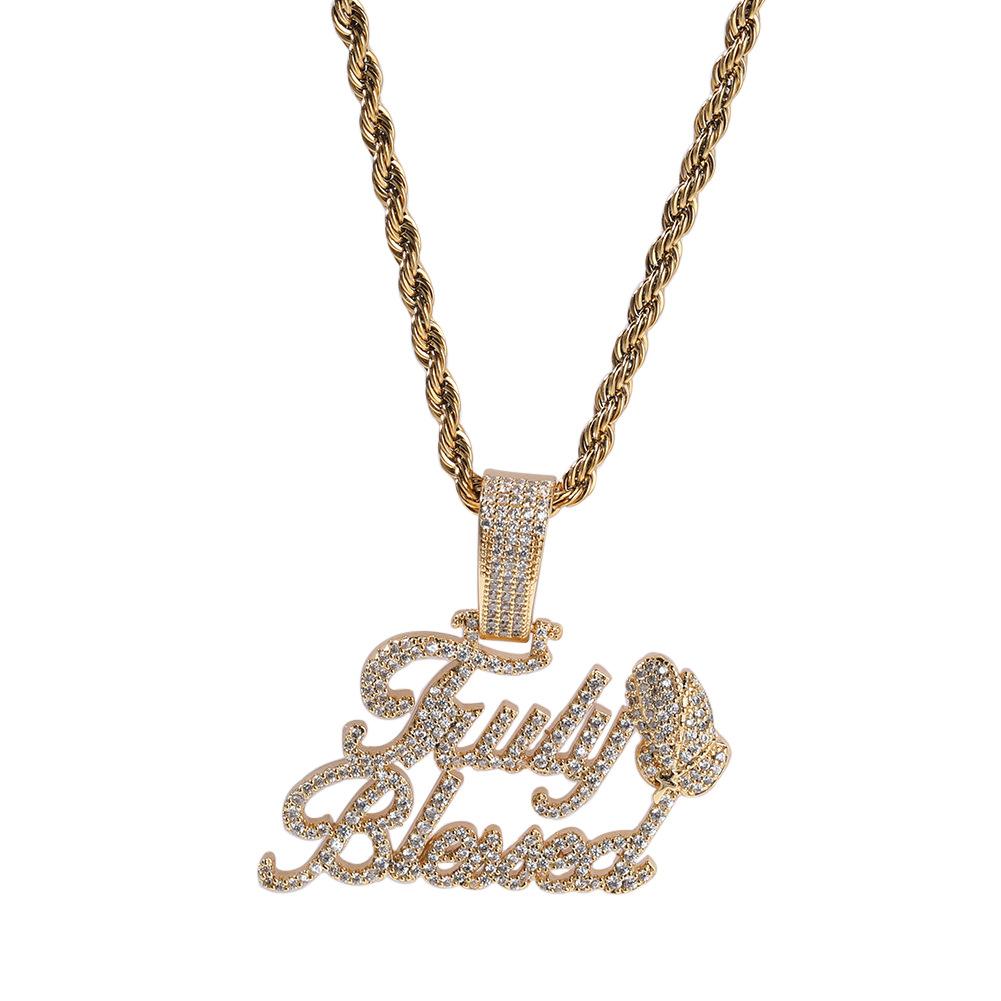 Hip Hop Street TrulyBlessed Letter Full Diamond Pendant Prayer Hand Necklace Factory