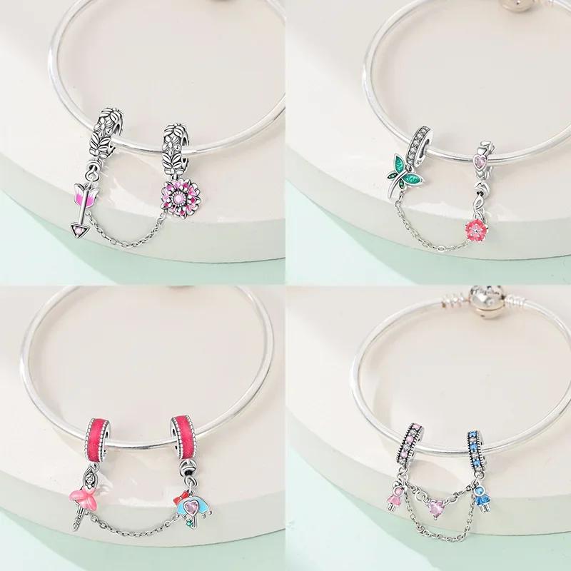 Original 100% Copper Clasp Clip Bead Star Moon Safety Chain Fit Original Bracelet Diy Jewelry Making Women Gift