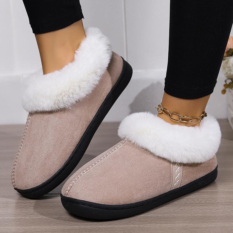 Fur Ankle Fluffy Slippers Women 2025 Winter Warm Plush Indoor Home Slippers Woman Faux Suede Closed Toe Soft Sole House Shoes