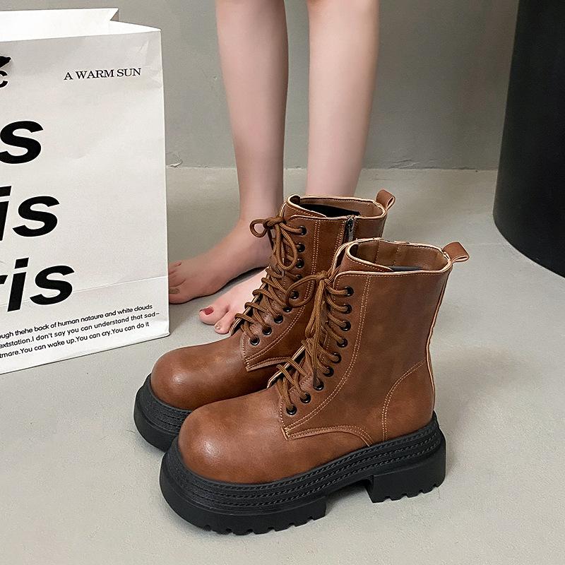 Thin Women's Fashion Not Tired Feet Thick Bottom Heightening Soft Elastic Comfort Shock Absorption Non-slip Casual Sports Martin Boots