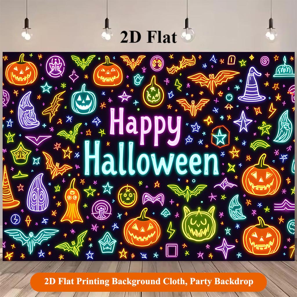 1 piece of 2D Flat background fabric, background fabric for celebrating Halloween with pumpkins flying, polyester