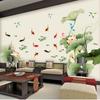 Autocolante Pvc Lotus Crap Pasăre Zburătoare Perete Stil Chinezesc Perete Vinil Auto-adeziv Dormitor