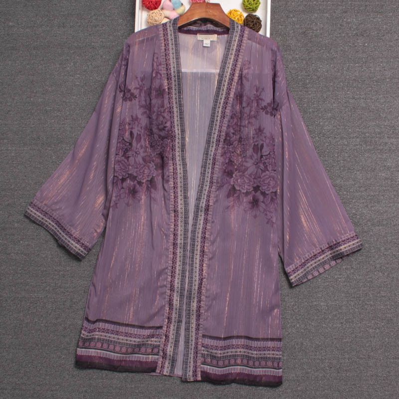 

Шифоновый платок с принтом Модный универсальный Широкий рукав Золотая нить Purple Mid Length Long Length-ONE XL-XXL