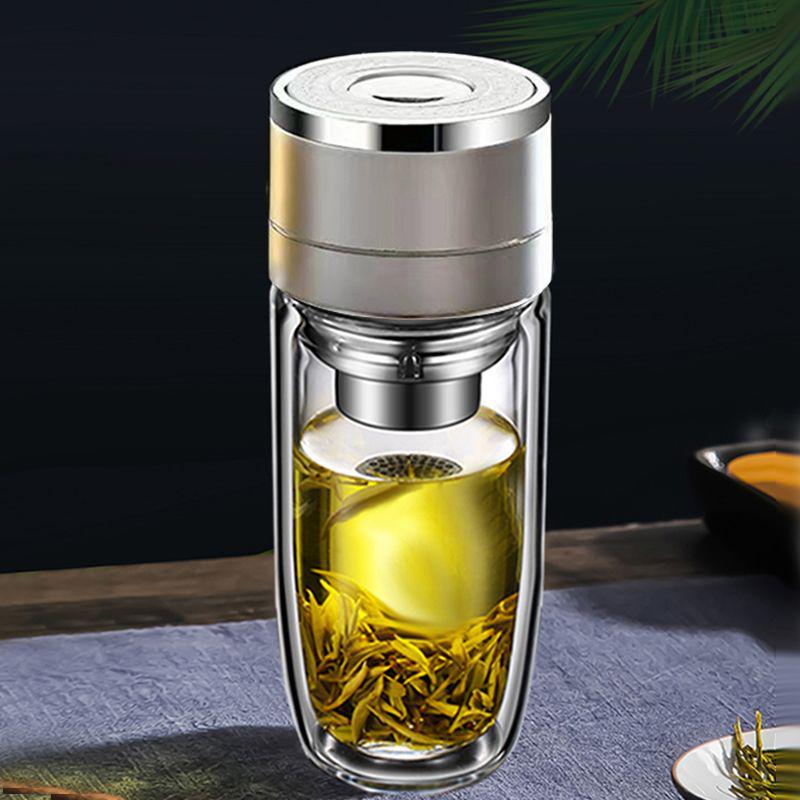 One-Touch Open Goose Egg Double-Layer Glass Cup: Anti-Scalding, High Borosilicate, Quick-Open Tea/Water Separation Cup