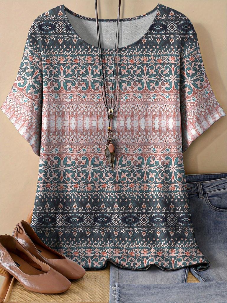 Women's Short Sleeves T-Shirt Elegant 3D Bohemian Print Short Sleeve Tees Woman T-Shirt Tops Oversized Summer Women's Clothing